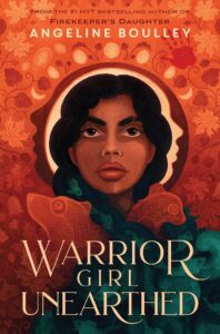 The cover of Warrior Girl Unearthed has a face surrounded by fish and plants