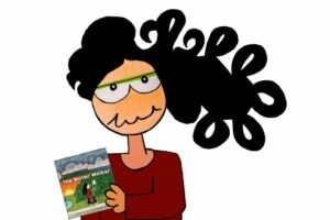 Illustration of author Joanne Robertson holding her book The Water Walker
