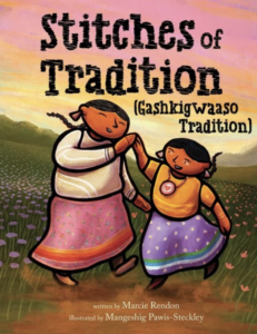 The Stitches of Tradition cover has two women in skirts holding hands in a field