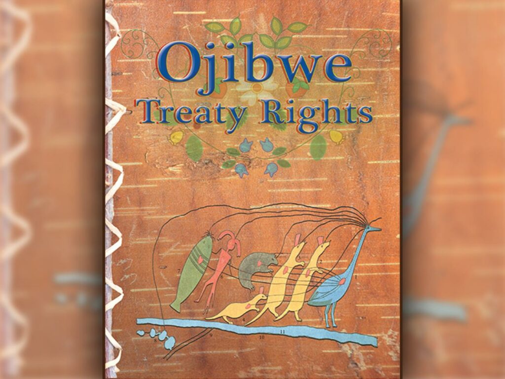The cover of Ojibwe Treaty Rights, which looks like birchbark